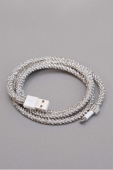 Gümüş Taşlı Apple şarj kablosu