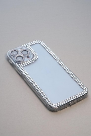 Gümüş Tane Taşlı İphone Telefon Kılıfı